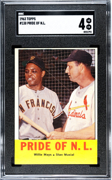 Willie Mays/Stan Musial 1963 Topps Pride of NL Card #138- SGC Graded 4 VG-EX (HOF)-Powers Sports Memorabilia