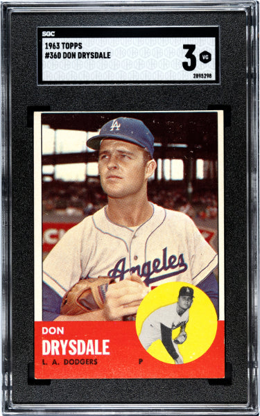 Don Drysdale 1963 Topps Card #360- SGC Graded 3 VG (Los Angeles Dodgers/HOF)-Powers Sports Memorabilia