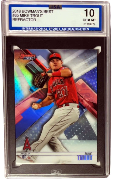 Mike Trout 2018 Bowman's Best Refractor Card #65- ISA Graded 10 Gem Mint (Los Angeles Angels)-Powers Sports Memorabilia