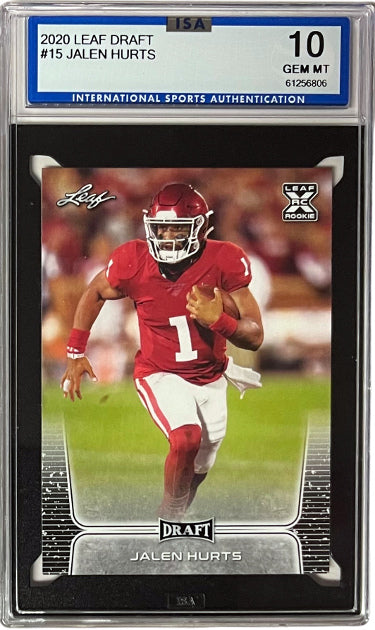 Jalen Hurts 2020 Leaf Draft Rookie Card (RC) #15- ISA Graded 10 Gem Mint (Alabama/Oklahoma)-Powers Sports Memorabilia