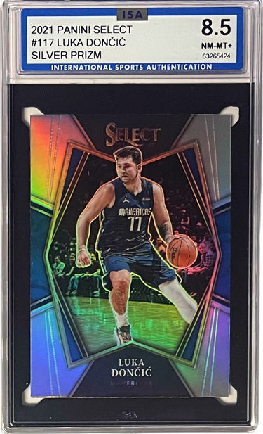 Luka Doncic 2021 Panini Select Silver Prizm Card #117- ISA Graded 8.5 NM-MT+ (Dallas Mavericks)-Powers Sports Memorabilia