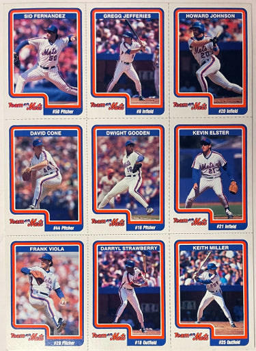 1990 New York Mets Tropicana Team Uncut 9- Card Sheet Gooden Strawberry Cone Viola (7.5?ǥx10.5?ǥ) Pristine-Powers Sports Memorabilia