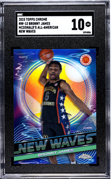 Bronny James 2023 Topps Chrome McDonald's All-American New Waves Rookie Card (RC) #NW-12- SGC Graded 10 Gem Mint (Lakers/USC)-Powers Sports Memorabilia
