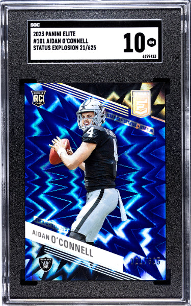 Aidan O'Connell 2023 Panini Elite Status Explosion Rookie Card (RC) #101- /625- SGC Graded 10 Gem Mint (Las Vegas Raiders)-Powers Sports Memorabilia