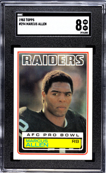 Marcus Allen 1983 Topps Rookie Card (RC) #294- SGC Graded 8 NM-MT (Los Angeles Raiders)-Powers Sports Memorabilia