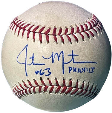 Justin Masterson Autographed Official Rawlings Major League Baseball #63 Phil 4:13 minor tone- COA (Red Sox/Indians/Cardinals/2013AS)-Powers Sports Memorabilia
