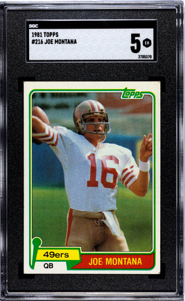Joe Montana 1981 Topps Rookie Card (RC) #216- SGC Graded 5 EX (San Francisco 49ers/HOF/SB MVP)-Powers Sports Memorabilia
