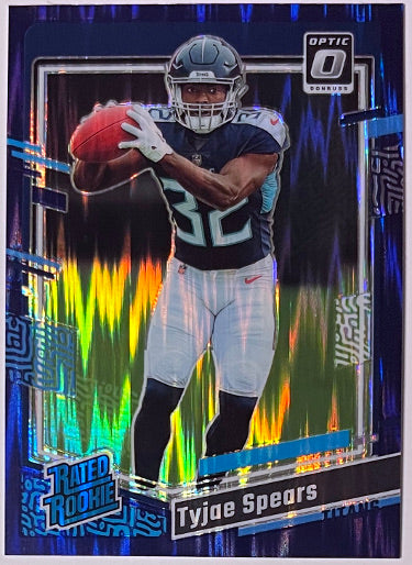 Tyjae Spears 2023 Panini Donruss Optic Prizm Purple Shock Rookie Card (RC) #297 (Tennessee Titans)-Powers Sports Memorabilia