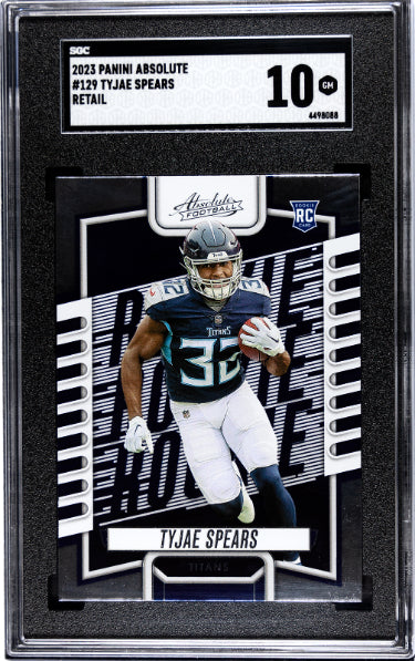Tyjae Spears 2023 Panini Absolute Retail Rookie Card (RC) #129- SGC Graded 10 Gem Mint (Tennessee Titans)-Powers Sports Memorabilia