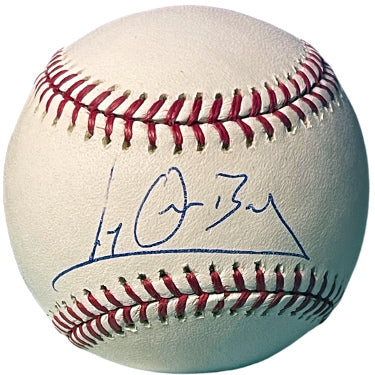 Lyle Overbay Autographed Official Rawlings Major League Baseball imperfect- COA (Diamondbacks/Brewers)-Powers Sports Memorabilia