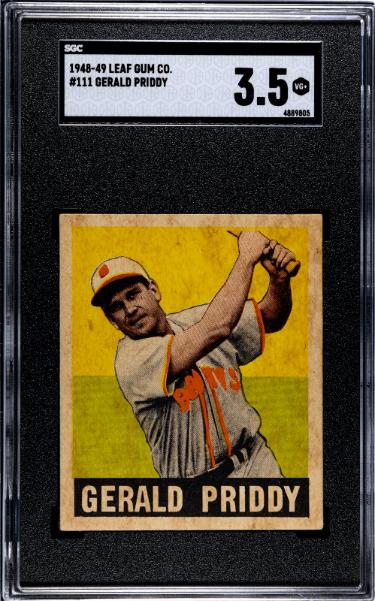 Gerald/Jerry Priddy 1948-49 Leaf Gum Co Card #111- SGC Graded 3.5 VG+ (St. Louis Browns/Senators/Tigers)-Powers Sports Memorabilia