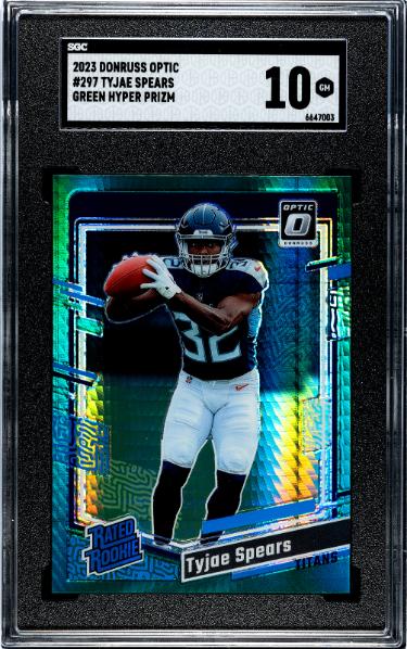 Tyjae Spears 2023 Donruss Optic Green Hyper Prizm Rookie Card (RC) #297- SGC Graded 10 Gem Mint (Tennessee Titans)-Powers Sports Memorabilia