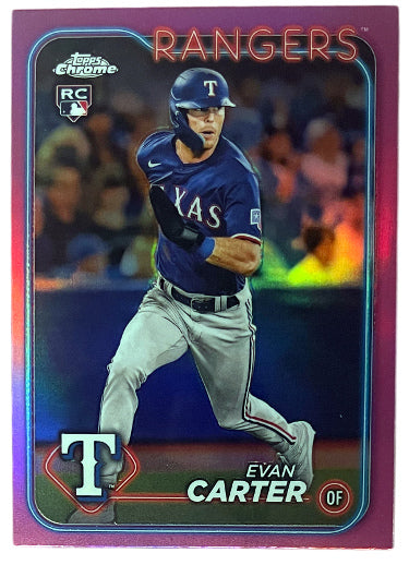 Evan Carter 2024 Topps Chrome Pink Refractor Rookie Card (RC) #136 (Texas Rangers)-Powers Sports Memorabilia