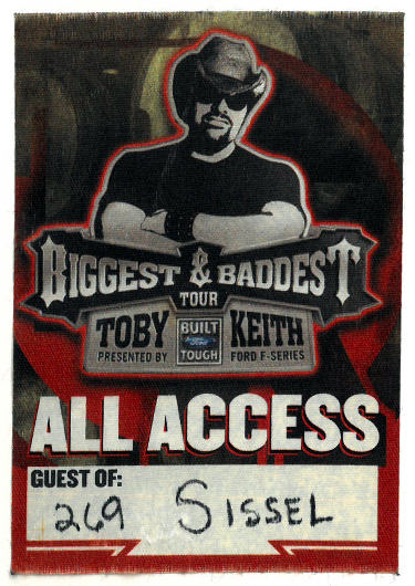 Toby Keith Biggest & Baddest Ford Built Tour 3.75x4.75 All Access Cloth Pass (Country Music/Actor)-Powers Sports Memorabilia