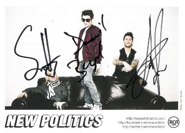 New Politics Rock Band Autographed 5x7 Photo ?Çô COA (David Boyd/Soren Hansen/Louis Vecchio/Danish) - CTBL_040352-Powers Sports Memorabilia