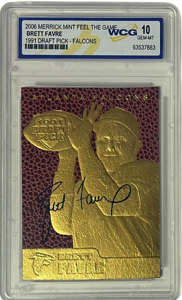 Brett Favre 2006 Merrick Mint Feel The Game Rookie Card - WCG Graded 10 Gem Mint (1991 Draft Pick- Falcons)-Powers Sports Memorabilia