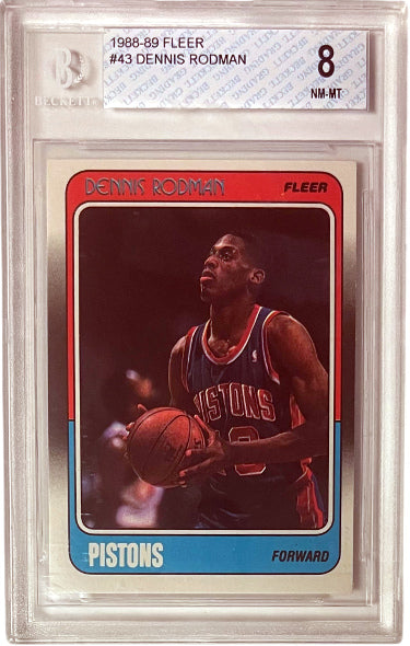 Dennis Rodman 1988-89 Fleer Rookie Card (RC) #43- PSA Graded 8 NM-MT (W/ Sub Grades/Detroit Pistons)-Powers Sports Memorabilia