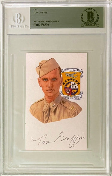 Tom Griffin Autographed 2.5"x3.75" cut signature w/ Image?Çô BAS/Beckett Encapsulated (WWII Doolittle Raiders/B-25B Mitchell)-Powers Sports Memorabilia