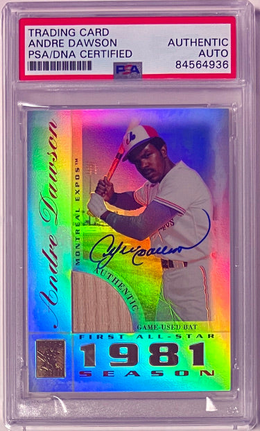 Andre Dawson Autographed 2003 Topps Tribute Perennial All-Star Edition Bat Relic On Card Auto #TR-AD- PSA Authentic (HOF/81 Season)-Powers Sports Memorabilia