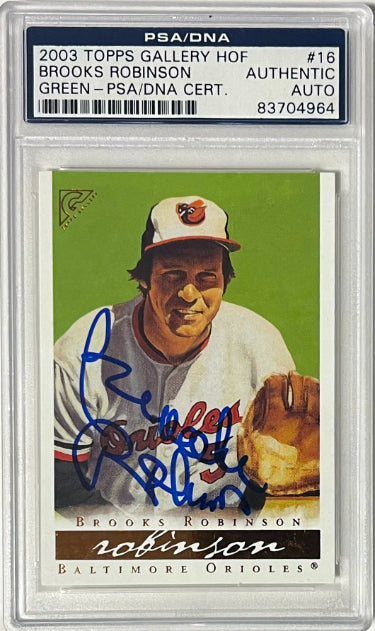 Brooks Robinson Autographed 2003 Topps Gallery Green #16 On Card Auto- PSA/DNA Certified Authentic-Powers Sports Memorabilia