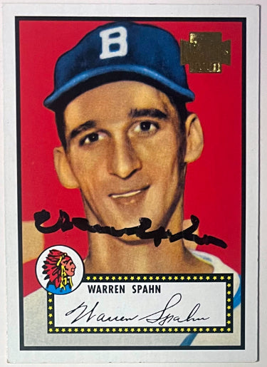 Warren Spahn Autographed 2001 Topps Archives #33 On Card Auto (Boston Braves/HOF/1952)- COA-Powers Sports Memorabilia