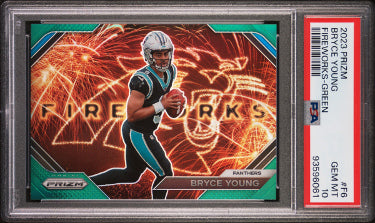 Bryce Young 2023 Prizm Fireworks Green Rookie Card (RC) #F6- PSA Graded 10 Gem Mint (Carolina Panthers)-Powers Sports Memorabilia