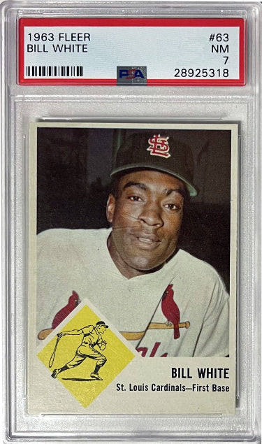 Bill White 1963 Fleer Baseball Card #63- PSA Graded 7 NM (Cardinals/Giants/8XAS/7XGG)-Powers Sports Memorabilia