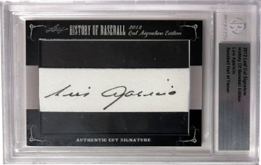 Luis Aparicio Autographed 2012 Leaf Cut Signature History of Baseball Edition Card- Beckett Encapsulated (White Sox/HOF)-Powers Sports Memorabilia