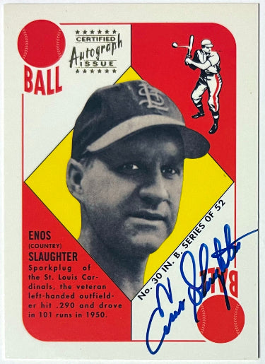 Enos Slaughter Autographed 1997 Topps Stars Rookie Reprint Certified On Card Auto #14 (Cardinals/HOF)-Powers Sports Memorabilia