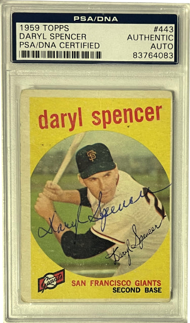 Daryl Spencer Autographed 1959 Topps On Card Auto #443- PSA/DNA Certified Authentic (San Francisco Giants)-Powers Sports Memorabilia