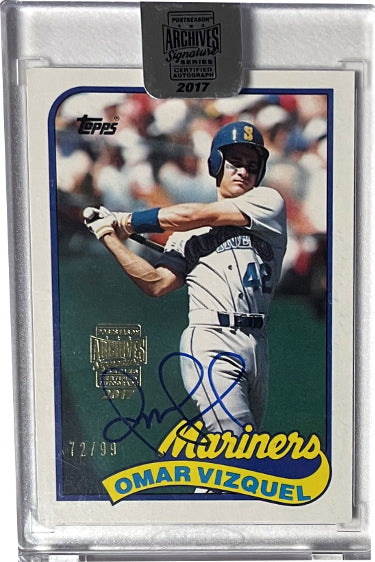 Omar Vizquel Autographed 2017 Topps Archives Signature On Card Auto #122T- /99- Factory Sealed (Seattle Mariners/1989 Rookie Card)-Powers Sports Memorabilia