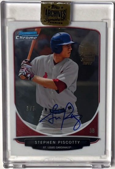 Stephen Piscotty Autographed 2017 Bowman Chrome Topps Archives Signature Series Rookie On Card Auto (RC) #BCP52- /7 (2013/Cardinals)-Powers Sports Memorabilia