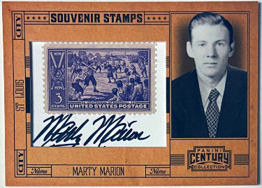 Marty Marion Autographed 2011 Panini Souvenir Stamps Century Collection Card #39- /8 (St. Louis Browns/Cardinals/1939 Stamp)-Powers Sports Memorabilia