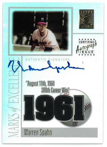Warren Spahn Autographed 2002 Topps Tribute Certified On Card Auto #ME-WS (Milwaukee Braves/HOF)-Powers Sports Memorabilia