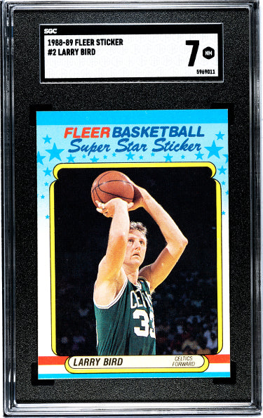 Larry Bird 1988-89 Fleer Sticker/Card #2- SGC Graded 7 NM (Boston Celtics/HOF)-Powers Sports Memorabilia