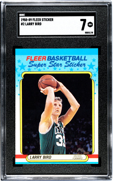 Larry Bird 1988-89 Fleer Sticker/Card #2- SGC Graded 7 NM (Boston Celtics/HOF) - CTBL_040592-Powers Sports Memorabilia