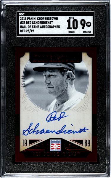 Red Schoendienst Autographed 2015 Panini Cooperstown Hall of Fame Autographed Red On Card Auto #35- /49- SGC Graded 9 MT/10 Auto-Powers Sports Memorabilia