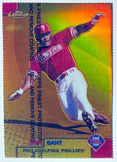 Ron Gant 1999 Topps Finest Gold Refractor Card w/ Coating #161- /100 (Philadelphia Phillies)-Powers Sports Memorabilia
