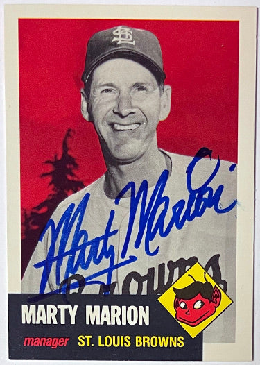 Marty Marion Autographed 1991 Topps Archives 1953 St. Louis Browns On Card Auto #302-Powers Sports Memorabilia