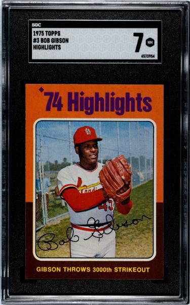 Bob Gibson 1975 Topps Highlights Card #3- SGC Graded 7 NM (Cardinals/HOF)-Powers Sports Memorabilia