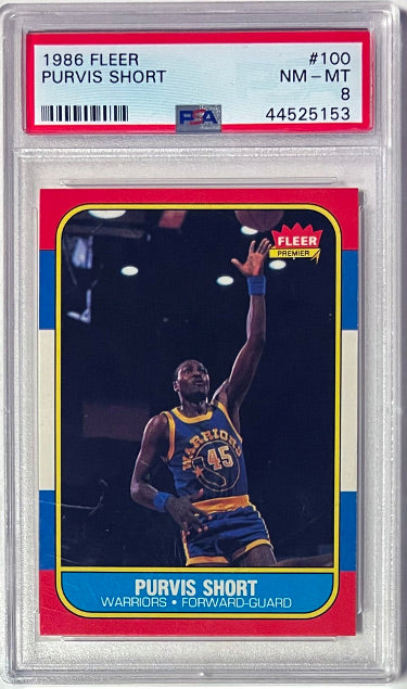 Purvis Short 1986-87 Fleer Card #100- PSA Graded 8 NM-MT (Golden State Warriors)-Powers Sports Memorabilia