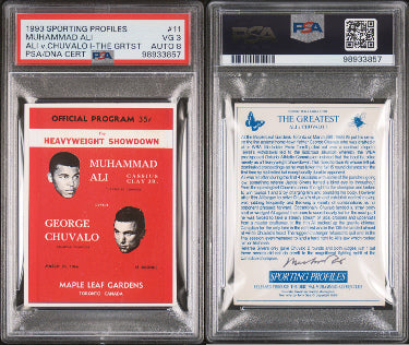 1993 Sporting Profiles The Greatest - #11 Muhammad Ali Autographed, George Chuvalo PSA VG 3/ Auto 8 (Cassius Clay)-Powers Sports Memorabilia
