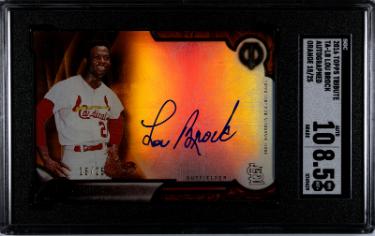 Lou Brock Autographed 2016 Topps Tribute Orange On Card Auto #TA-LB- /25- SGC Graded 8.5 NM-MT+/10 Auto (Cardinals/HOF)-Powers Sports Memorabilia