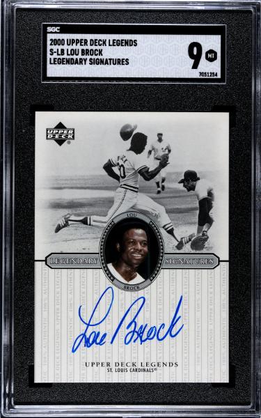 Lou Brock Autographed 2000 Upper Deck Legends Legendary Signatures On Card Auto #S-LB- SGC Graded 9 Mint (Cardinals/HOF)-Powers Sports Memorabilia