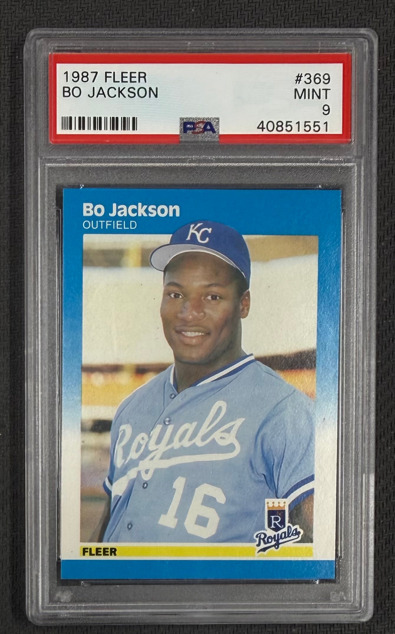 Bo Jackson 1987 Fleer Kansas City Royals Baseball RC Rookie Card #369 Graded PSA 9 Cert #40851551-Powers Sports Memorabilia