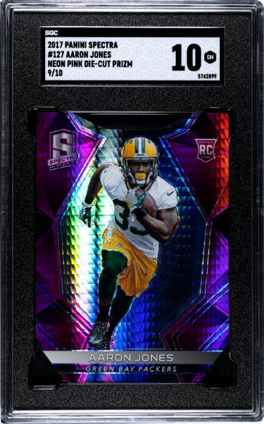 Aaron Jones 2017 Panini Spectra Neon Pink Die-Cut Prizm Rookie Card (RC) #127- /10- SGC Graded 10 Gem Mint (Packers)-Powers Sports Memorabilia
