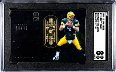 Brett Favre 1998 UD SPX Finited Heroes Radiance Card #174- /100- SGC Graded 8 NM-MT (Packers/HOF)-Powers Sports Memorabilia
