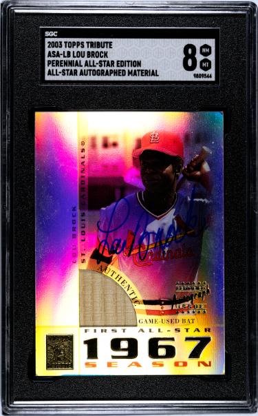 Lou Brock Autographed 2003 Topps Tribute All Star Material On Card Auto #ASA-LB- SGC Graded 8 NM-MT (1967 AS/Cardinals/HOF)-Powers Sports Memorabilia