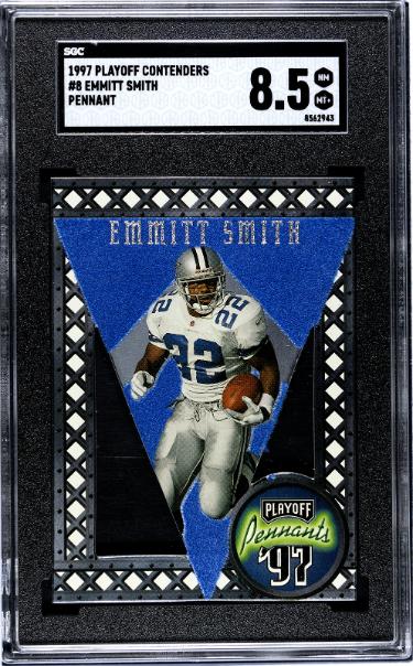 Emmitt Smith 1997 Playoff Contenders Felt Die-Cut Pennant Card #8- SGC Graded 8.5 NM-MT+ (Dallas Cowboys/HOF)-Powers Sports Memorabilia