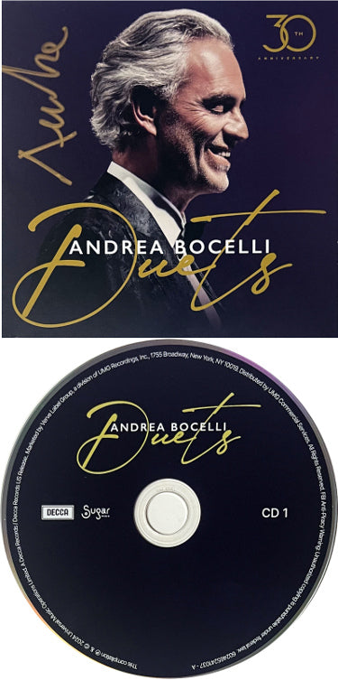 Andrea Bocelli Autographed 2024 Duets- 30th Anniversary Art Insert, 2CD w/ Case- Imperfect- COA-Powers Sports Memorabilia